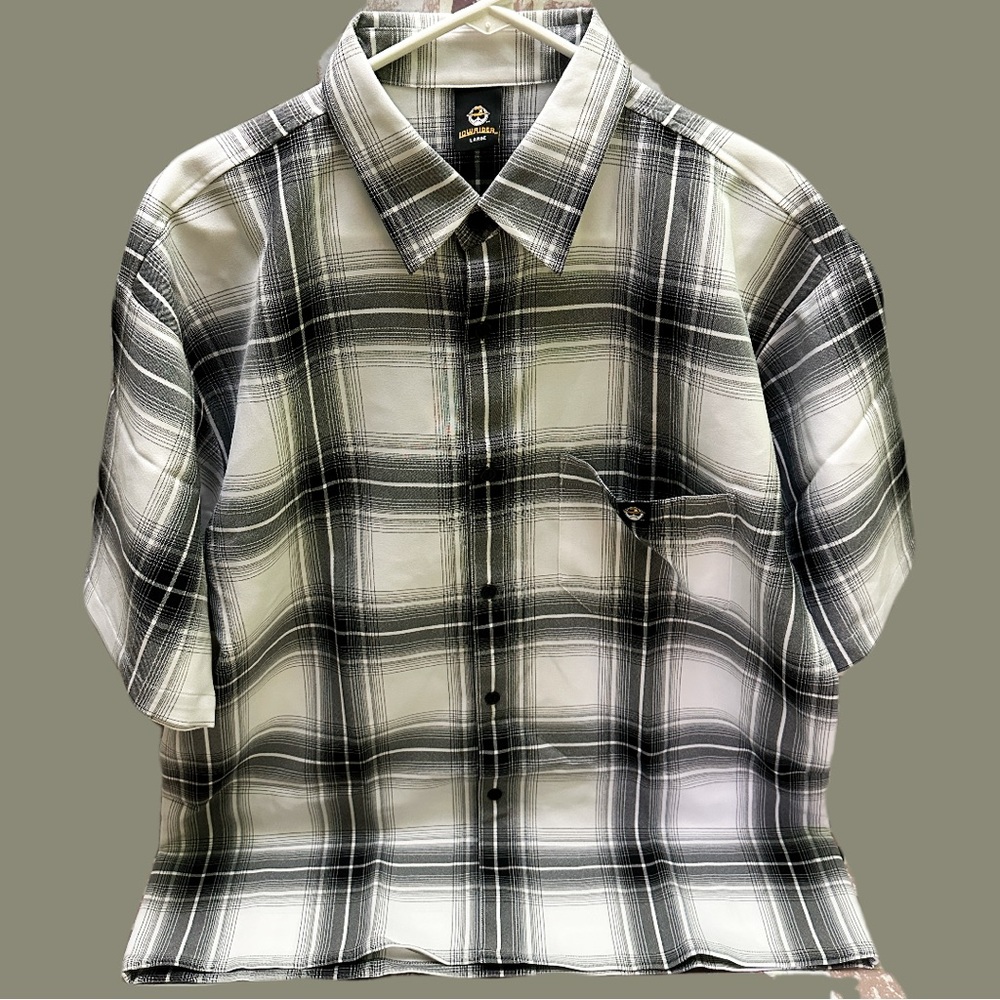 LowRider Black and White Casual Button Down Shirt with Plaid Design size L